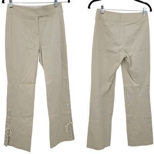 Vintage WHBM Mid Rise Bootcut Pants 2 Beige Hippie Lace Up‎ Detail Boho USA